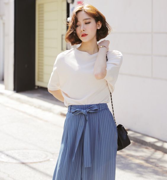 藍白穿搭　優雅 